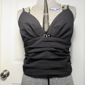 Zara Ruched Keyhole Crop Top Adjustable Spaghetti Strap Tank Cami Black Medium